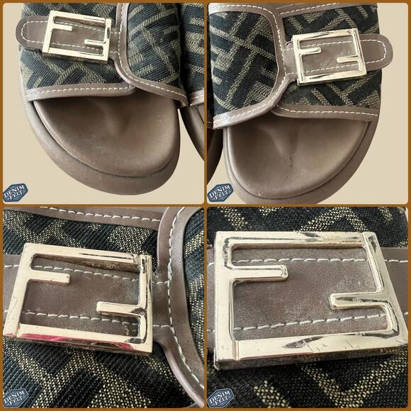 Fendi Brown Wide-Band Leather Zucca FF Logo Monogram Flat Slides | Size: 8 - Picture 13 of 16